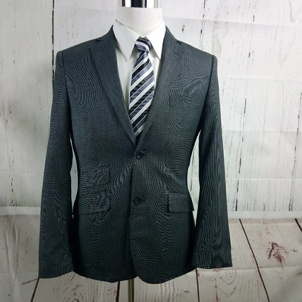 Marc Ecko 36S 2 Button Dark Gray Birdseye Suit Blazer Sport Coat